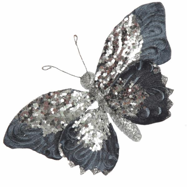 Butterflies And Birds | Blue Butterfly Clip With Silver Sequins Butterflies And Birds Butterflies And Birds