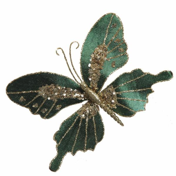 Butterflies And Birds | Green Velour And Glitter Butterfly Clip Butterflies And Birds Butterflies And Birds