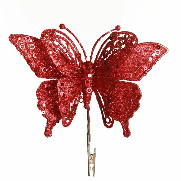 Butterflies And Birds | Red Glitter And Sequin Butterfly Clip Butterflies And Birds Butterflies And Birds