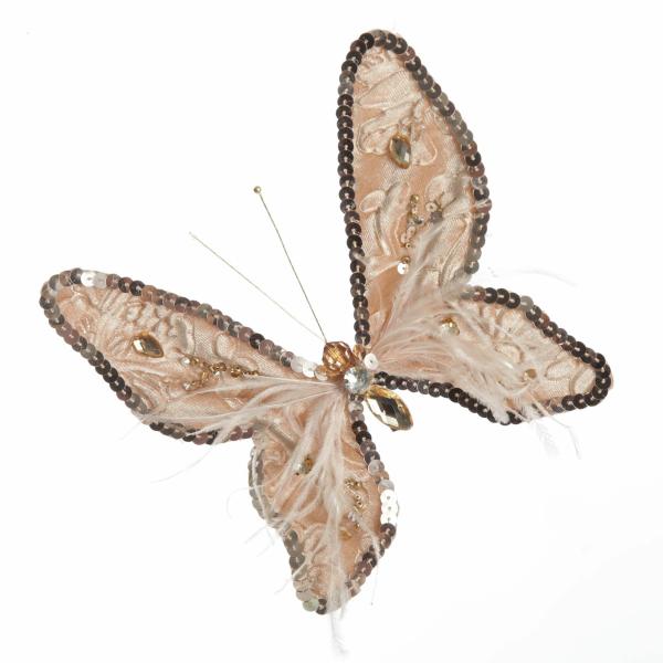 Butterflies And Birds | Taupe Sequin And Jewel Butterfly Clip Butterflies And Birds Butterflies And Birds