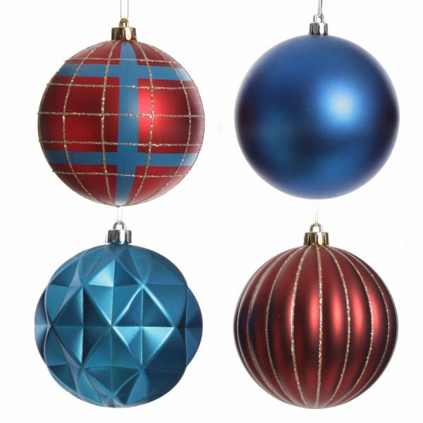 Christmas Bauble Sets | Assorted Decorative Red And Blue Shatterproof Christmas Baubles – Set Of 4 Baubles Christmas Bauble Sets