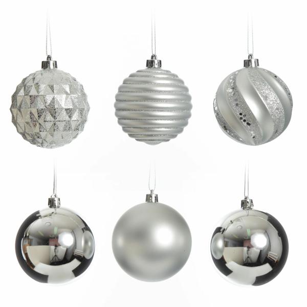 Christmas Bauble Sets | Assorted Decorative Silver Shatterproof Christmas Baubles – Set Of 6 Baubles Christmas Bauble Sets