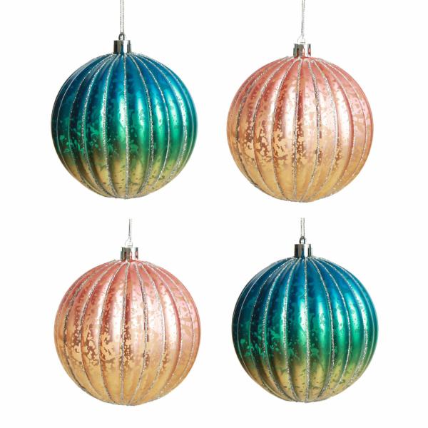 Christmas Bauble Sets | Assorted Ombre Pastel Ribbed Shatterproof Christmas Baubles 10Cm – Set Of 4 Baubles Christmas Bauble Sets