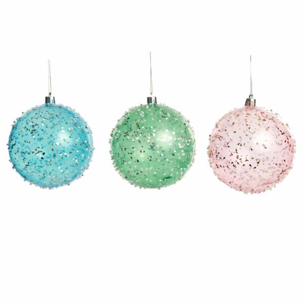 Christmas Bauble Sets | Assorted Pastel Sequin Sprinkles Shatterproof Christmas Baubles 10Cm – Set Of 3 Baubles Christmas Bauble Sets