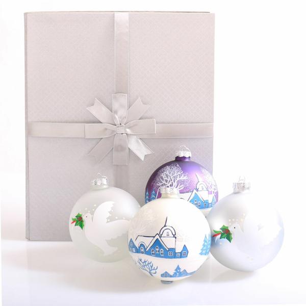 Christmas Bauble Sets | Handpainted Elegant Christmas Baubles – Set Of 4 Baubles Christmas Bauble Sets