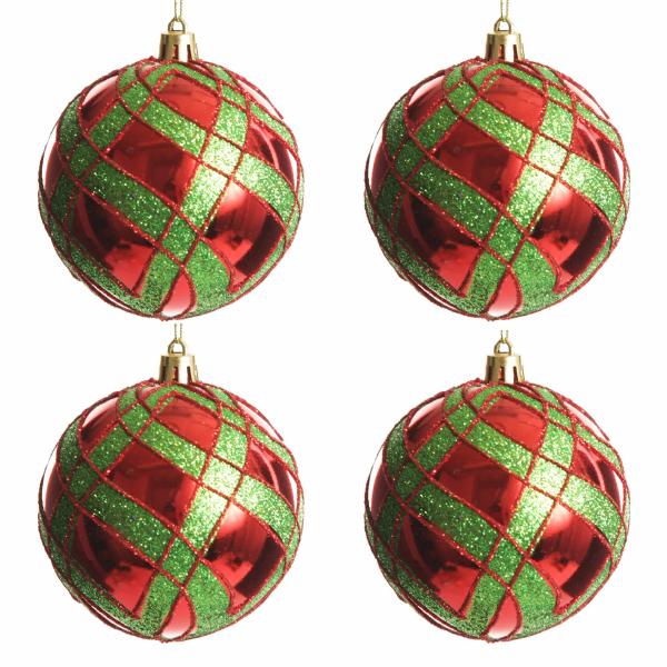 Christmas Bauble Sets | Red And Green Harlequin Christmas Baubles – Set Of 4 Baubles Christmas Bauble Sets