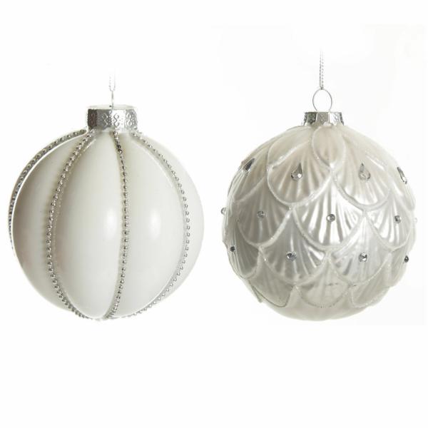 Christmas Bauble Sets | White Decorative Christmas Baubles 10Cm – Set Of 2 Baubles Christmas Bauble Sets