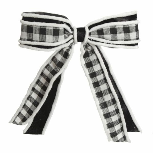 Christmas Bells And Bows | Black And White Check Christmas Bow With Fur Trim Christmas Bells And Bows Christmas Bells And Bows