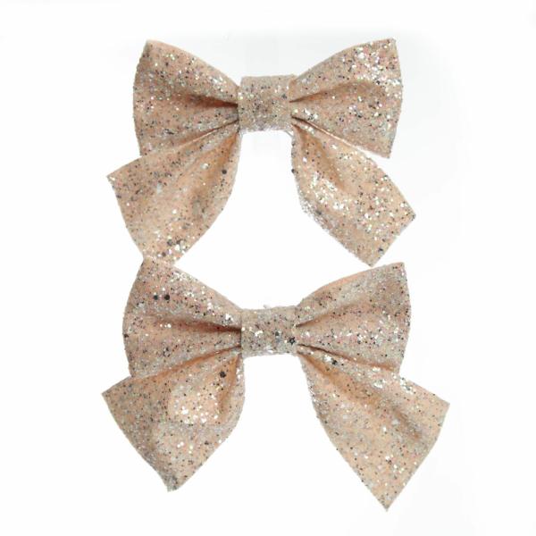 Christmas Bells And Bows | Champagne Glitter Bow – Set Of 2 Christmas Bells And Bows Christmas Bells And Bows