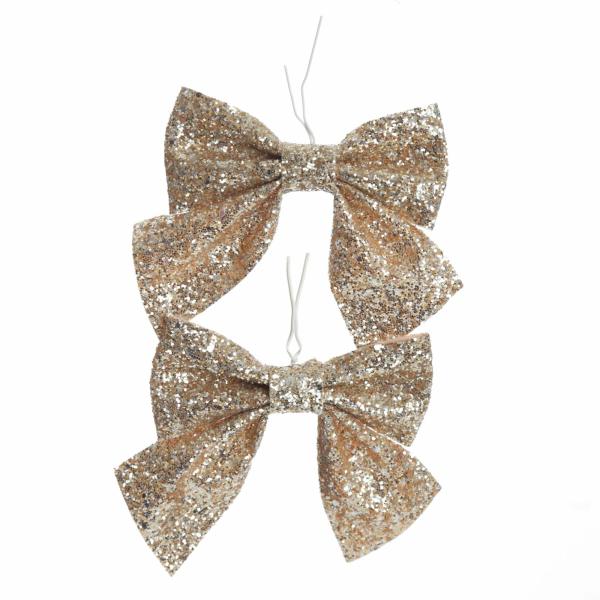 Christmas Bells And Bows | Gold Glitter Bow – Set Of 2 Christmas Bells And Bows Christmas Bells And Bows