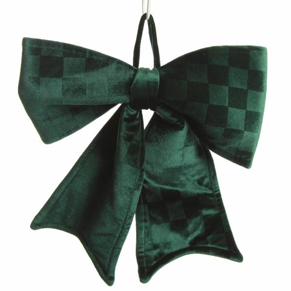 Christmas Bells And Bows | Green Checked Padded Velour Bow Christmas Bells And Bows Christmas Bells And Bows