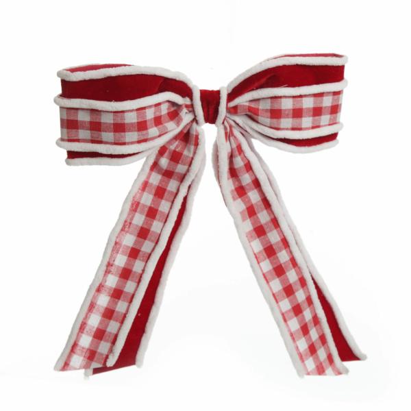 Christmas Bells And Bows | Red And White Check Christmas Bow With Fur Trim Christmas Bells And Bows Christmas Bells And Bows