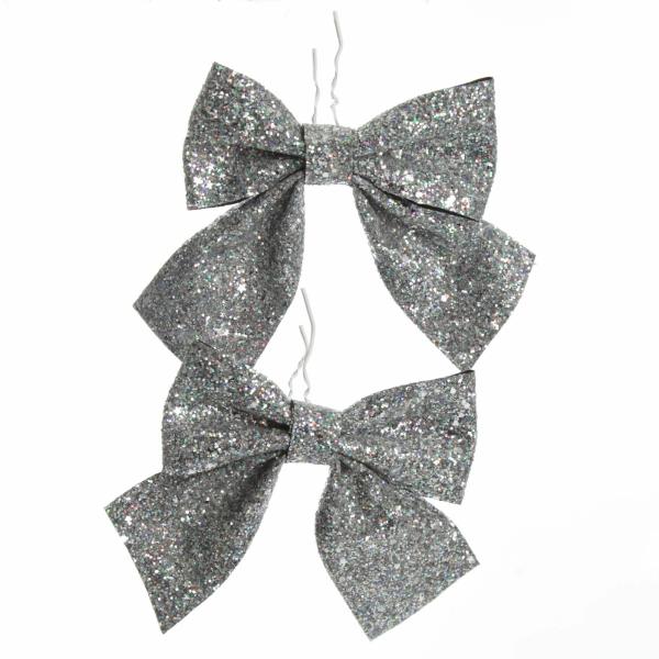 Christmas Bells And Bows | Silver Glitter Bow – Set Of 2 Christmas Bells And Bows Christmas Bells And Bows