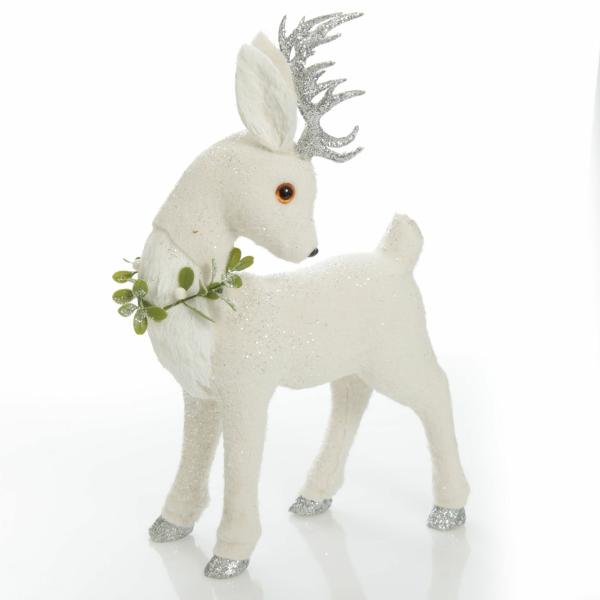 Christmas Birds And Animals | Medium White Sisal Standing Deer With Silver Glitter Antlers – 41Cm(H) Christmas Birds And Animals Christmas Birds And Animals