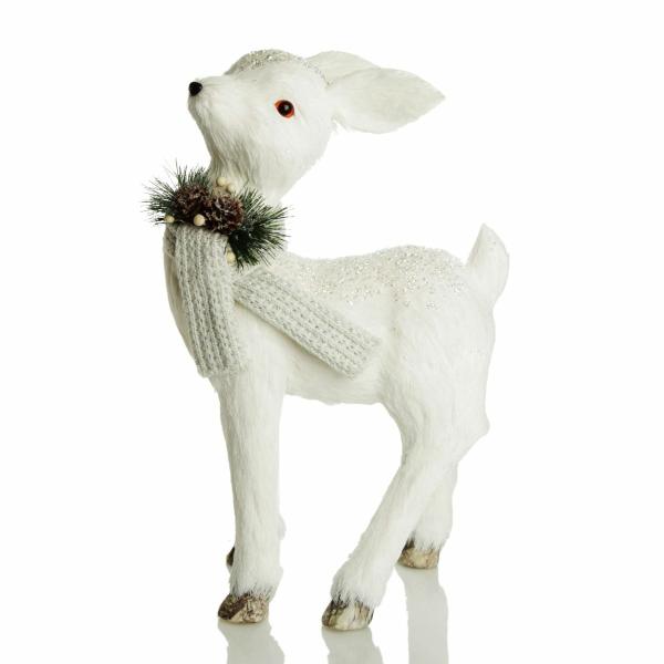 Christmas Birds And Animals | Medium White Sisal Standing Deer With White Glitter Highlights – 47Cm(H) Christmas Birds And Animals Christmas Birds And Animals