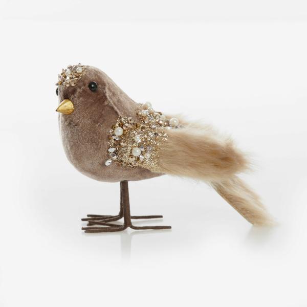 Christmas Birds And Animals | Mocha Velvet Beaded Standing Bird – 16Cm(H) Christmas Birds And Animals Christmas Birds And Animals