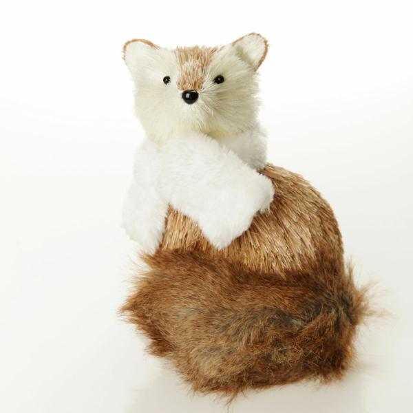 Christmas Birds And Animals | Natural Sisal Fox With White Fluffy Scarf – 51Cm(H) Christmas Birds And Animals Christmas Birds And Animals