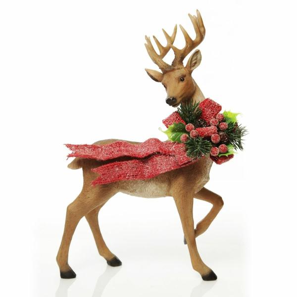 Christmas Birds And Animals | Right Facing Deer Ornament With Red Bow – 31Cm(H) Christmas Birds And Animals Christmas Birds And Animals