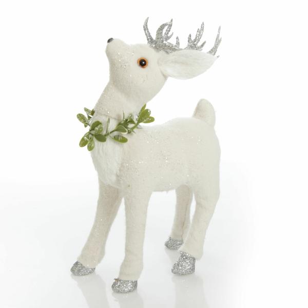 Christmas Birds And Animals | Small White Sisal Standing Deer With Silver Glitter Antlers – 34Cm(H) Christmas Birds And Animals Christmas Birds And Animals