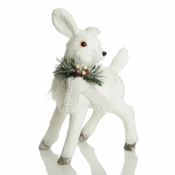 Christmas Birds And Animals | Small White Sisal Standing Deer With White Glitter Highlights – 34Cm(H) Christmas Birds And Animals Christmas Birds And Animals