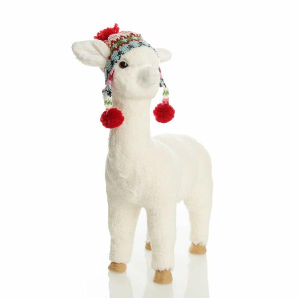 Christmas Birds And Animals | Standing Fluffy White Llama With Hat – 37Cm(H) Christmas Birds And Animals Christmas Birds And Animals