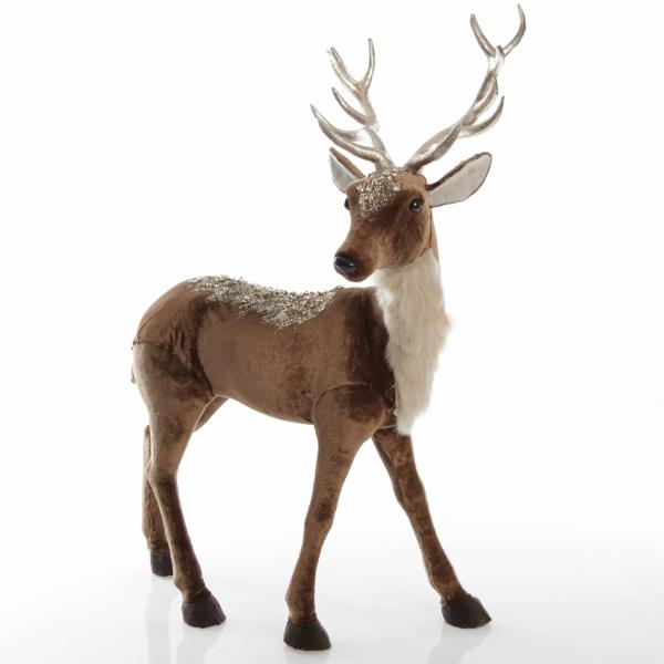 Christmas Birds And Animals | Standing Velvet Chocolate Deer With Fur And Jewels Christmas Birds And Animals Christmas Birds And Animals