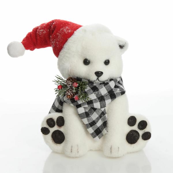 Christmas Birds And Animals | White Boy Polar Bear Cub Sitting With Santa Hat – 22Cm(H) Christmas Birds And Animals Christmas Birds And Animals