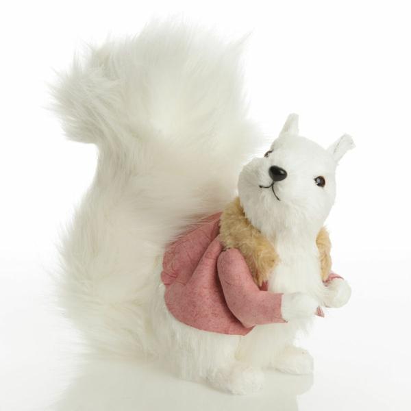 Christmas Birds And Animals | White Squirrel With Bushy Tail And Pink Jacket – 22Cm(H) Christmas Birds And Animals Christmas Birds And Animals