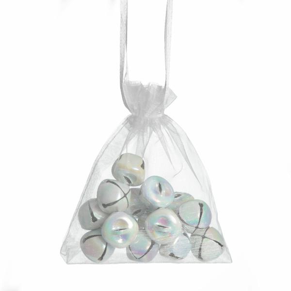 Christmas Craft Supplies | White Iridescent Mini Jingle Bell Decorations – Bag Of 15 Christmas Craft Supplies Christmas Craft Supplies