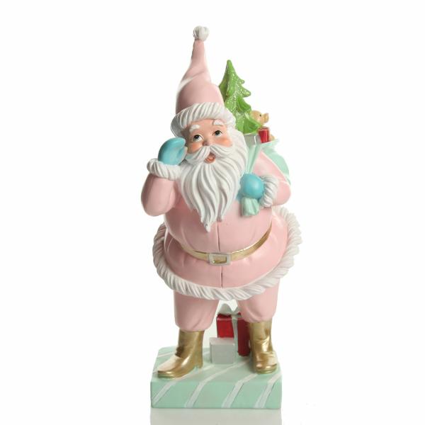 Christmas Figurines | Retro Pink Santa Holding Sack Christmas Ornament – 40Cm(H) Christmas Figurines Christmas Figurines