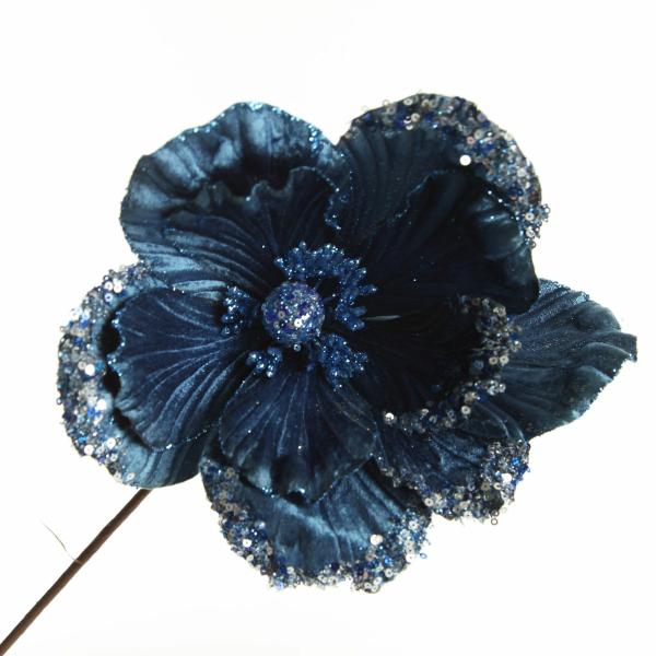 Christmas Flowers | Blue Magnolia Stem With Sequin Tips Christmas Flowers Christmas Flowers