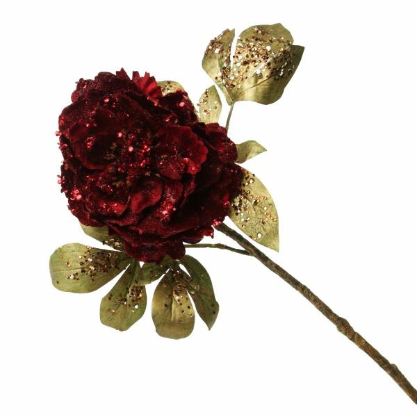 Christmas Flowers | Burgundy Peonie Flower Stem With Glitter Sprinkles Christmas Flowers Christmas Flowers