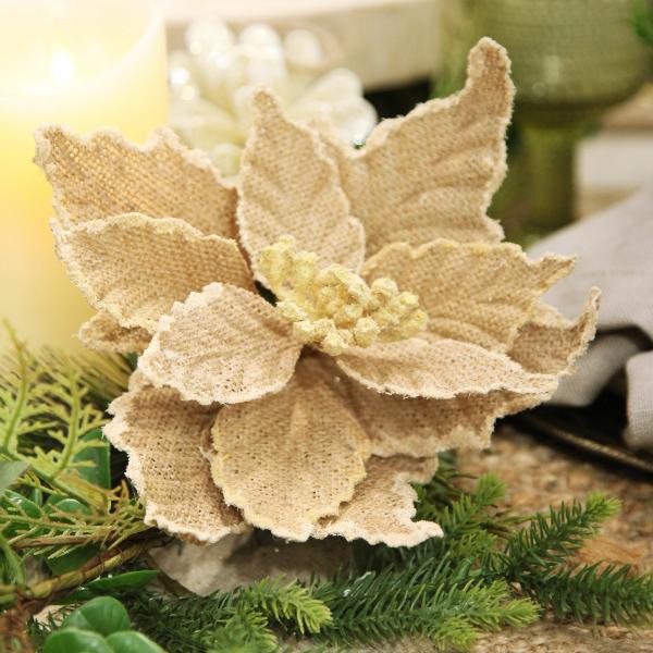 Christmas Flowers | Burlap Flower Pick Natural Trim Christmas Flowers Christmas Flowers