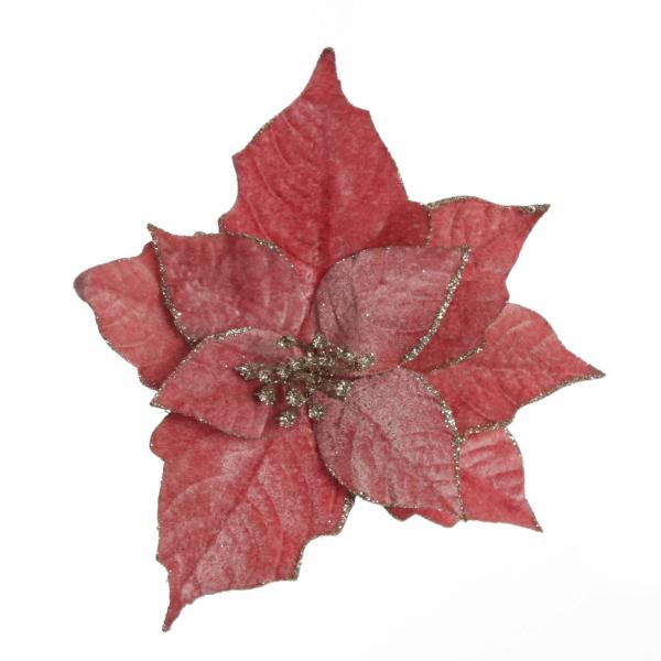 Christmas Flowers | Dark Pink Velvet Poinsettia Flower Clip With Glitter Trim Christmas Flowers Christmas Flowers