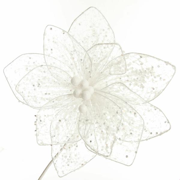 Christmas Flowers | Delicate White Mesh And Sequin Flower Stem Christmas Flowers Christmas Flowers