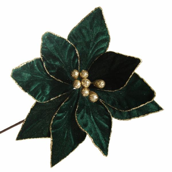 Christmas Flowers | Emerald Poinsettia Flower Stem With Gold Glitter Edge Christmas Flowers Christmas Flowers