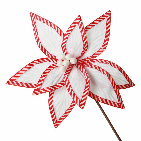 Christmas Flowers | Festive White Flower Stem With Striped Edge Christmas Flowers Christmas Flowers