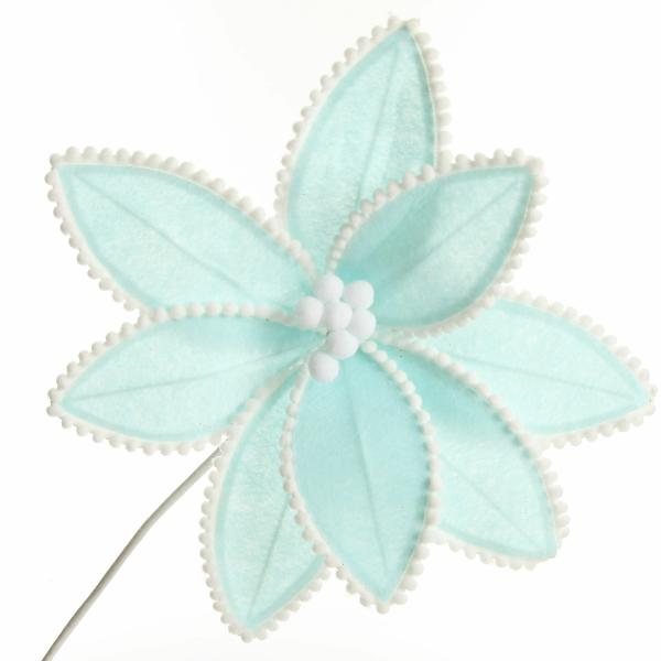 Christmas Flowers | Fun Pale Blue Flower Stem With White Pom Pom Trim Christmas Flowers Christmas Flowers