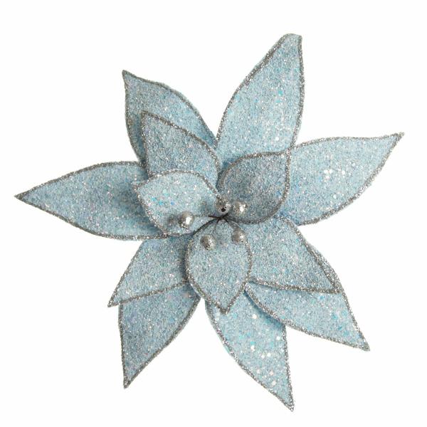 Christmas Flowers | Ice Blue Glitter Poinsettia Flower Clip Christmas Flowers Christmas Flowers