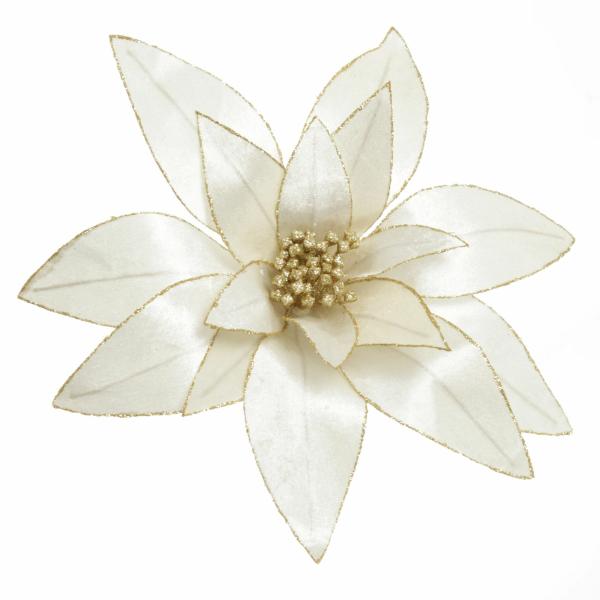 Christmas Flowers | Ivory Lily Flower Stem With Gold Glitter Trim Florals Christmas Flowers