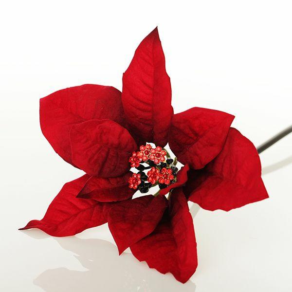 Christmas Flowers | Jewelled Red Poinsettia Flower Pick – Medium Christmas Flowers Christmas Flowers