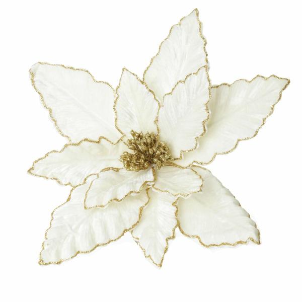 Christmas Flowers | Large Ivory Poinsettia Flower Pick With Gold Glitter Trim Christmas Flowers Christmas Flowers