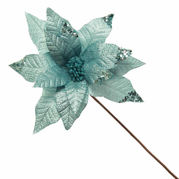 Christmas Flowers | Leather Look Blue Poinsettia Flower Stem Christmas Flowers Christmas Flowers