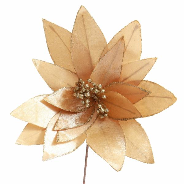 Christmas Flowers | Light Gold Lily Flower Stem With Gold Glitter Trim Christmas Flowers Christmas Flowers