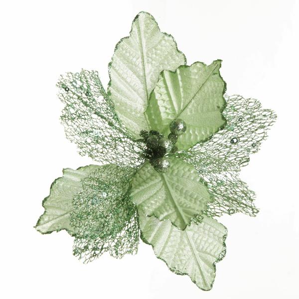 Christmas Flowers | Mesh And Shiny Mint Poinsettia Flower Clip Christmas Flowers Christmas Flowers