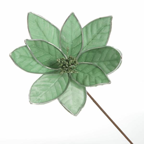 Christmas Flowers | Mint Velvet Flower Stem With Silver Trim Christmas Flowers Christmas Flowers