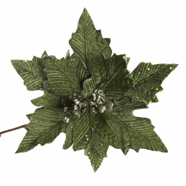 Christmas Flowers | Olive Green Velvet Poinsettia Flower Clip Christmas Flowers Christmas Flowers