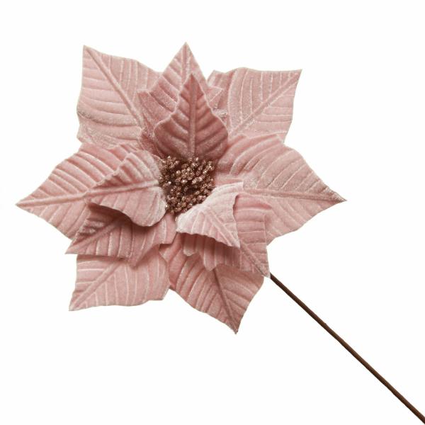 Christmas Flowers | Pink Embossed Poinsettia Flower Stem With Glitter Centre Christmas Flowers Christmas Flowers