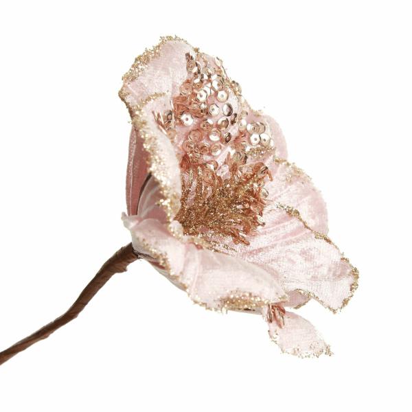 Christmas Flowers | Pink Velvet Magnolia Flower With Champagne Sequin Tips Christmas Flowers Christmas Flowers