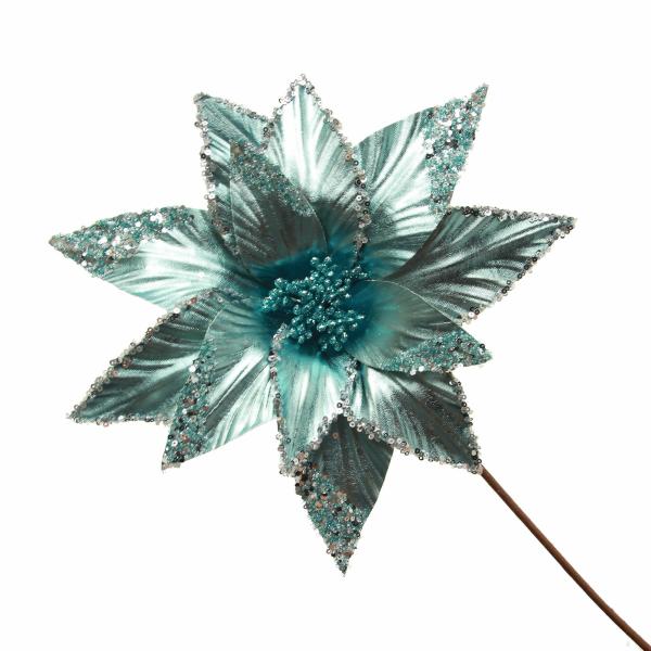 Christmas Flowers | Shiny Blue Poinsettia Flower Stem Christmas Flowers Christmas Flowers